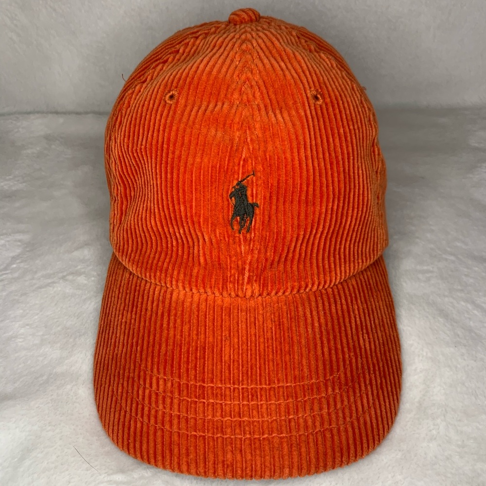 Vintage POLO RALPH LAUREN Corduroy Orange Hat Cap Leather Belt 92 93 Stadium OG